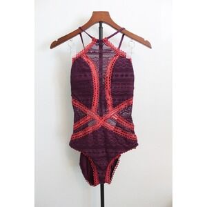 Becca by Rebecca Virtue Show & Tell Crochet One Piece Swimsuit Plum Purple M